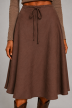 Chocolate Brown Drawstring A-Line Midi Skirt