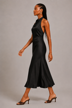 Black Halter Neck Mermaid Midi Dress