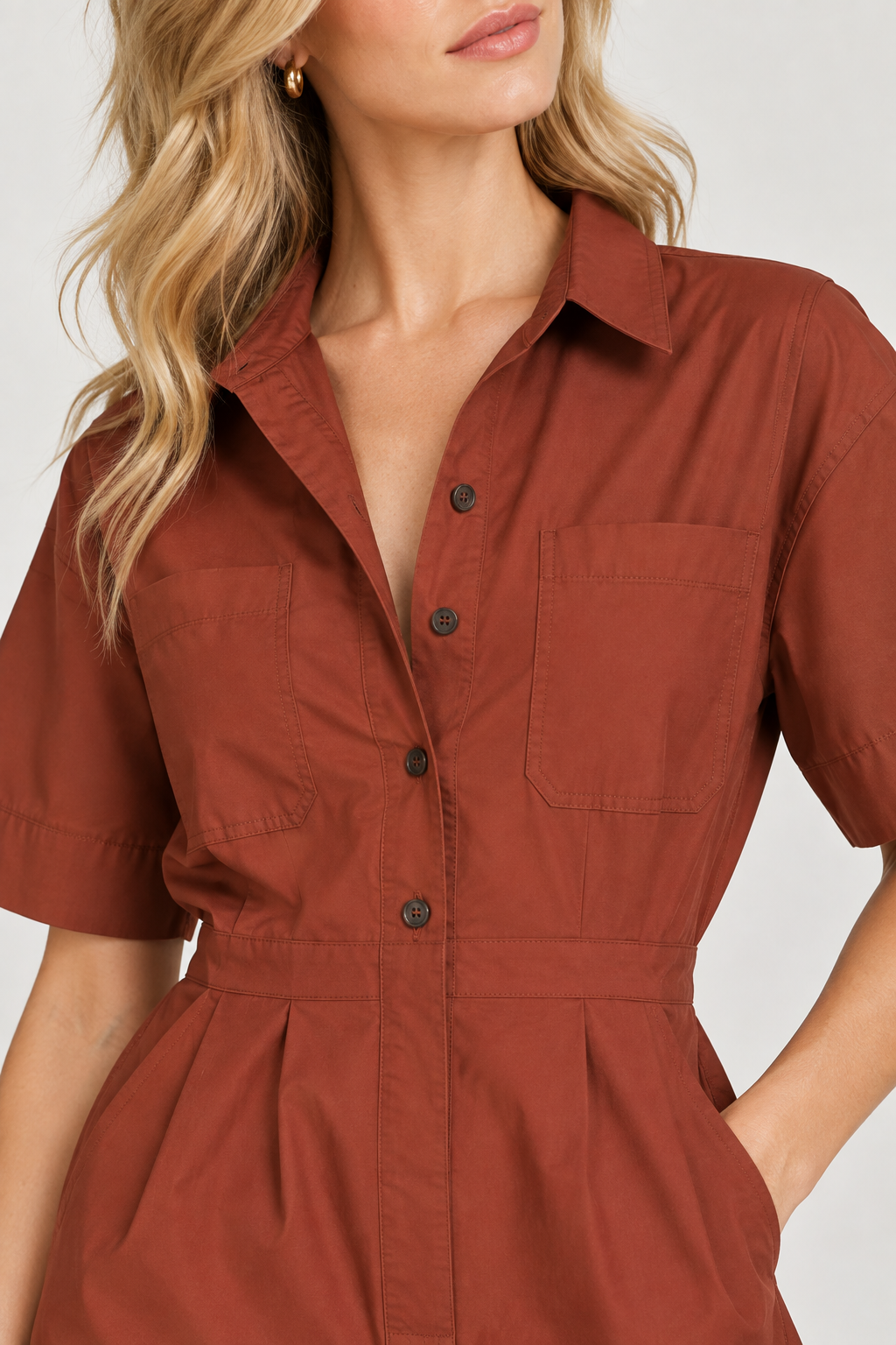Women’s Rust Brown Cotton Wide-Leg Utility Jumpsuit