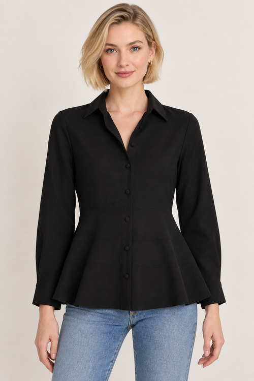 Black Cotton Peplum Shirt

