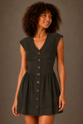 Olive Green Button-Front Cotton Mini Dress