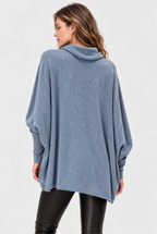Women's Blue Cowl Neck Oversized Linen Cotton Top