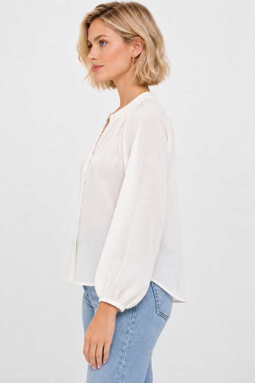 White Polyester Mandarin Collar Blouse