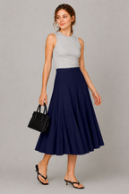 Cotton Poplin Full Flare Midi Skirt