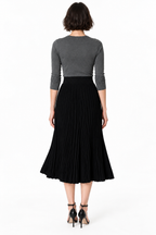 women's black wool blend pleated midi skirt with high waist