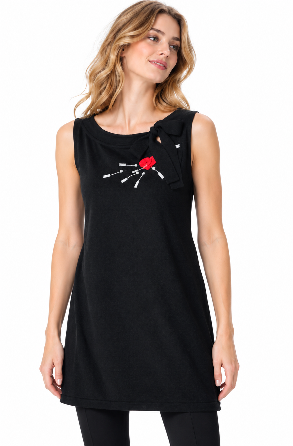 women's black wool blend embroidered bow neck sweater