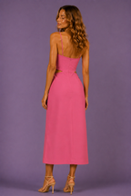 Pink Cut-Out Spaghetti Strap Midi Dress