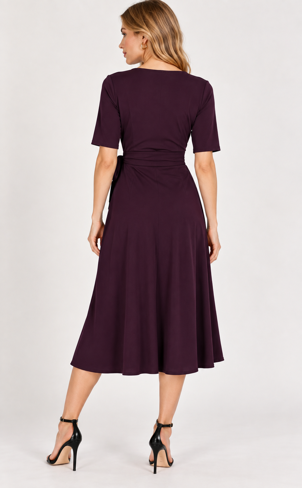 women's plum cotton jersey knit wrap midi dress