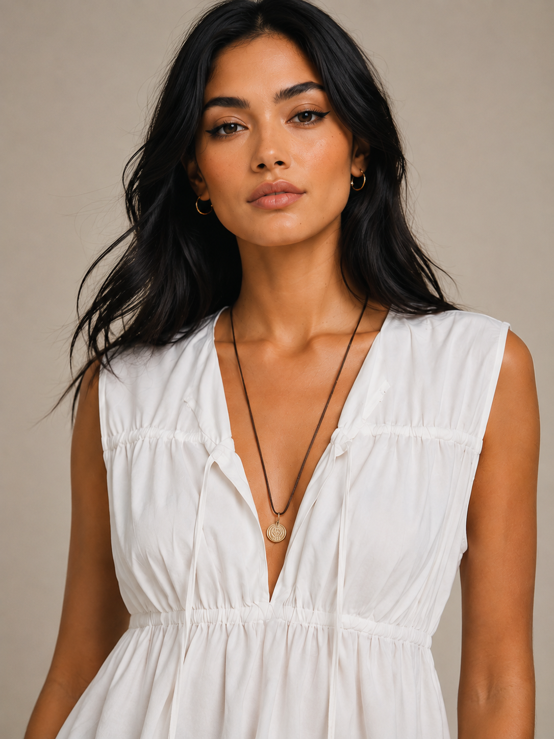 White Cotton Sleeveless Peplum Top