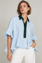 Women’s Light Blue Cotton Peplum Shirt