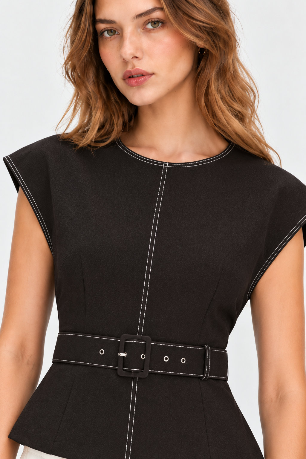 Women’s Black Denim Peplum Top with Belt
