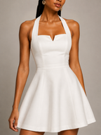 White Cotton Halter Neck Mini Dress