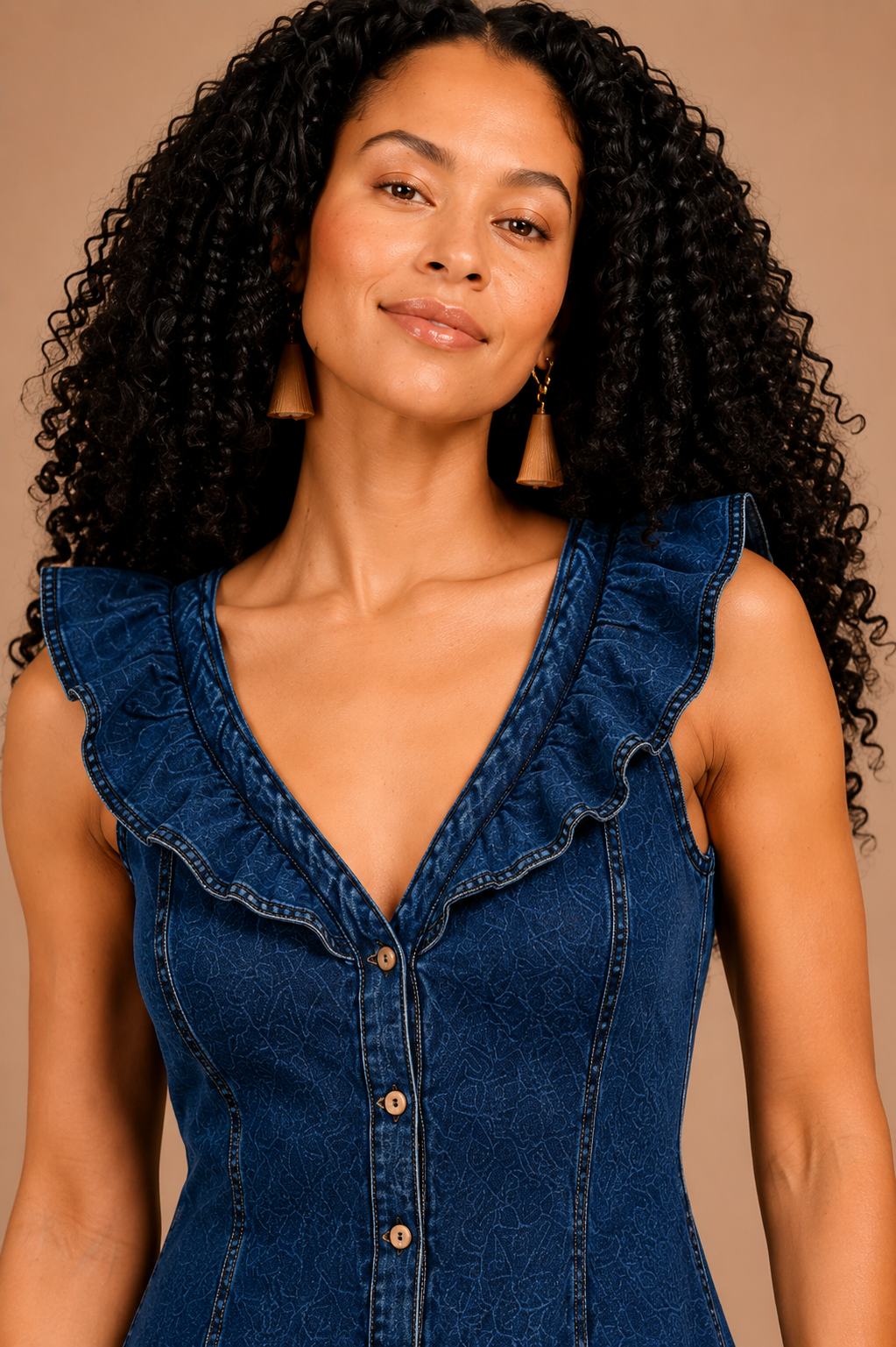 Indigo Denim Ruffle Fit & Flare Mini Dress
