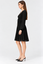 Rayon Crinkle V-Neck Long Sleeve Fit & Flare Dress