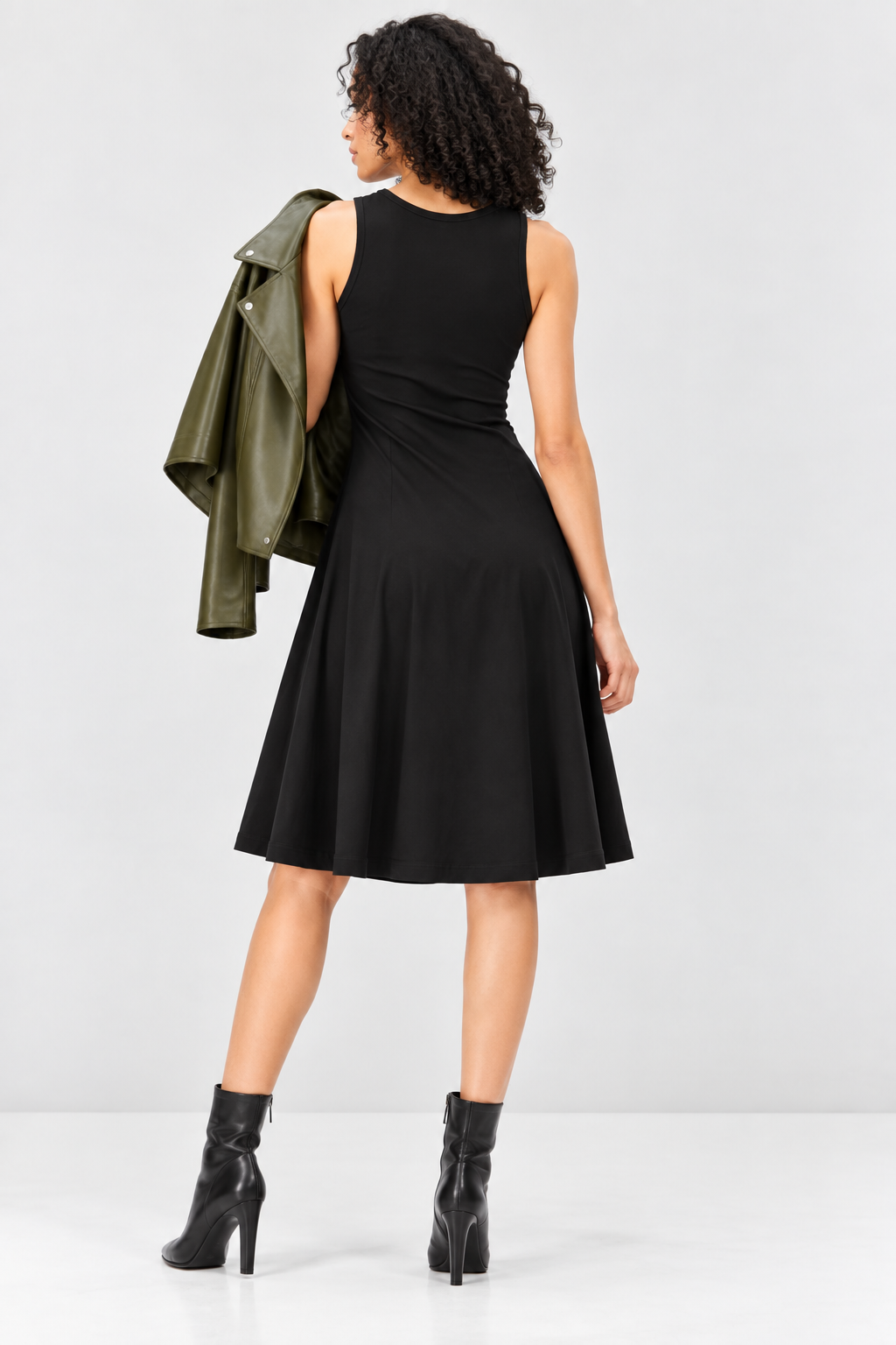 Black Cotton Jersey Knot Detail Sleeveless Midi Dress