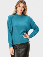 women's teal blue cotton modal relaxed fit sweater