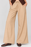 women's beige wide leg drawstring pants with relaxed fit and side pockets