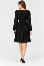 Rayon Crinkle V-Neck Long Sleeve Fit & Flare Dress