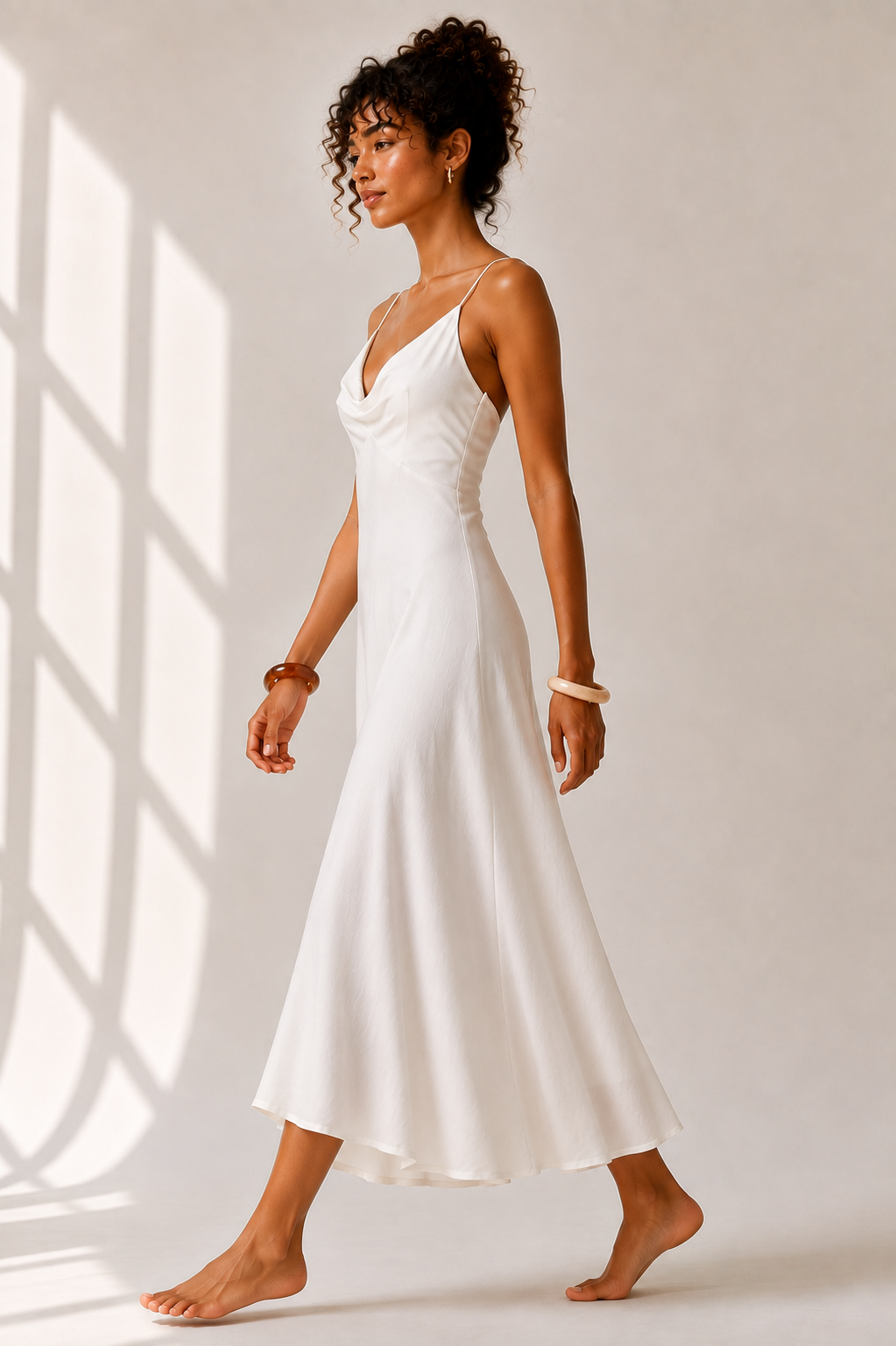 Ivory Cowl Neck Slip Midi Dress