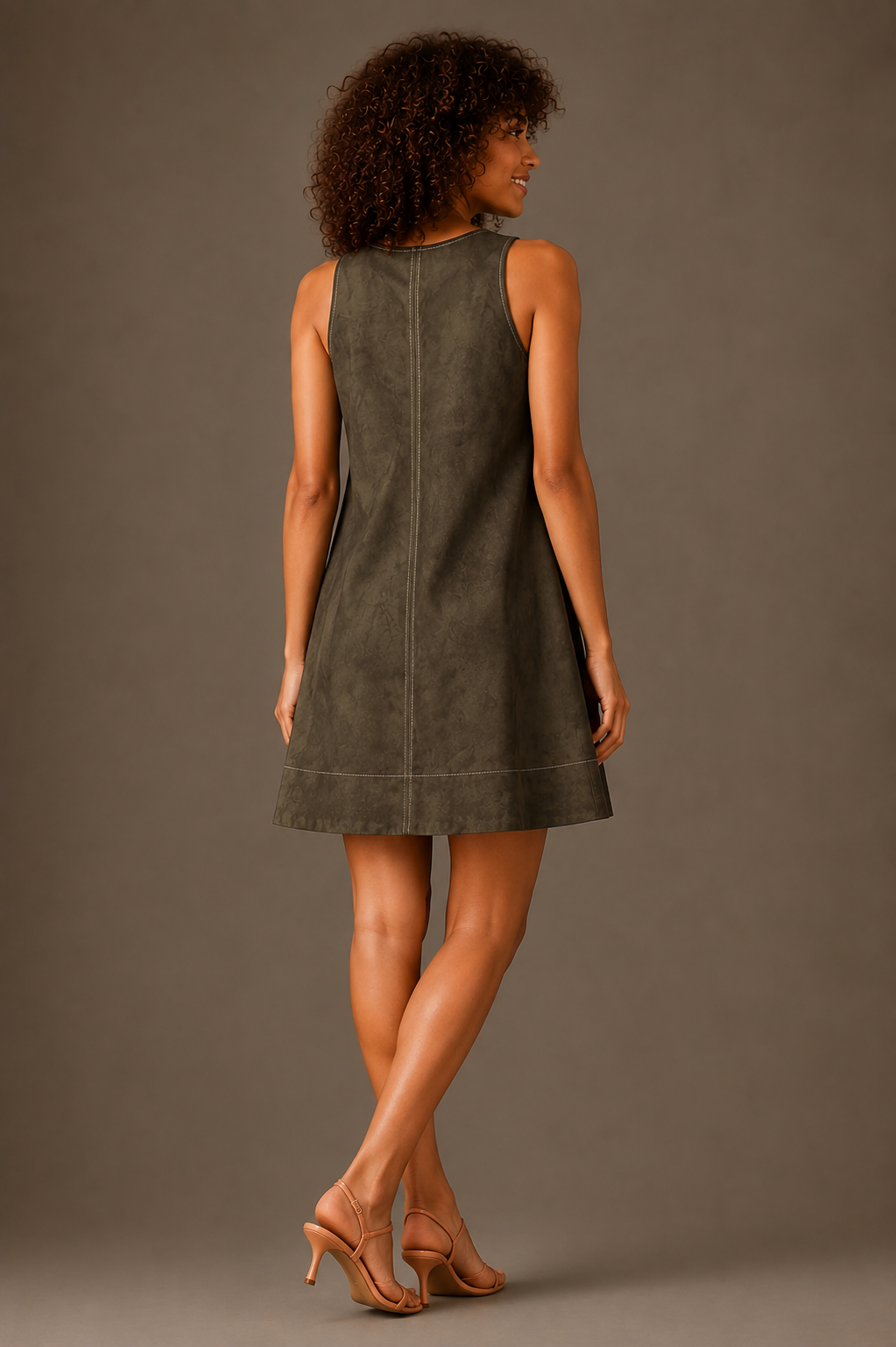 Olive Green Textured Mini Dress