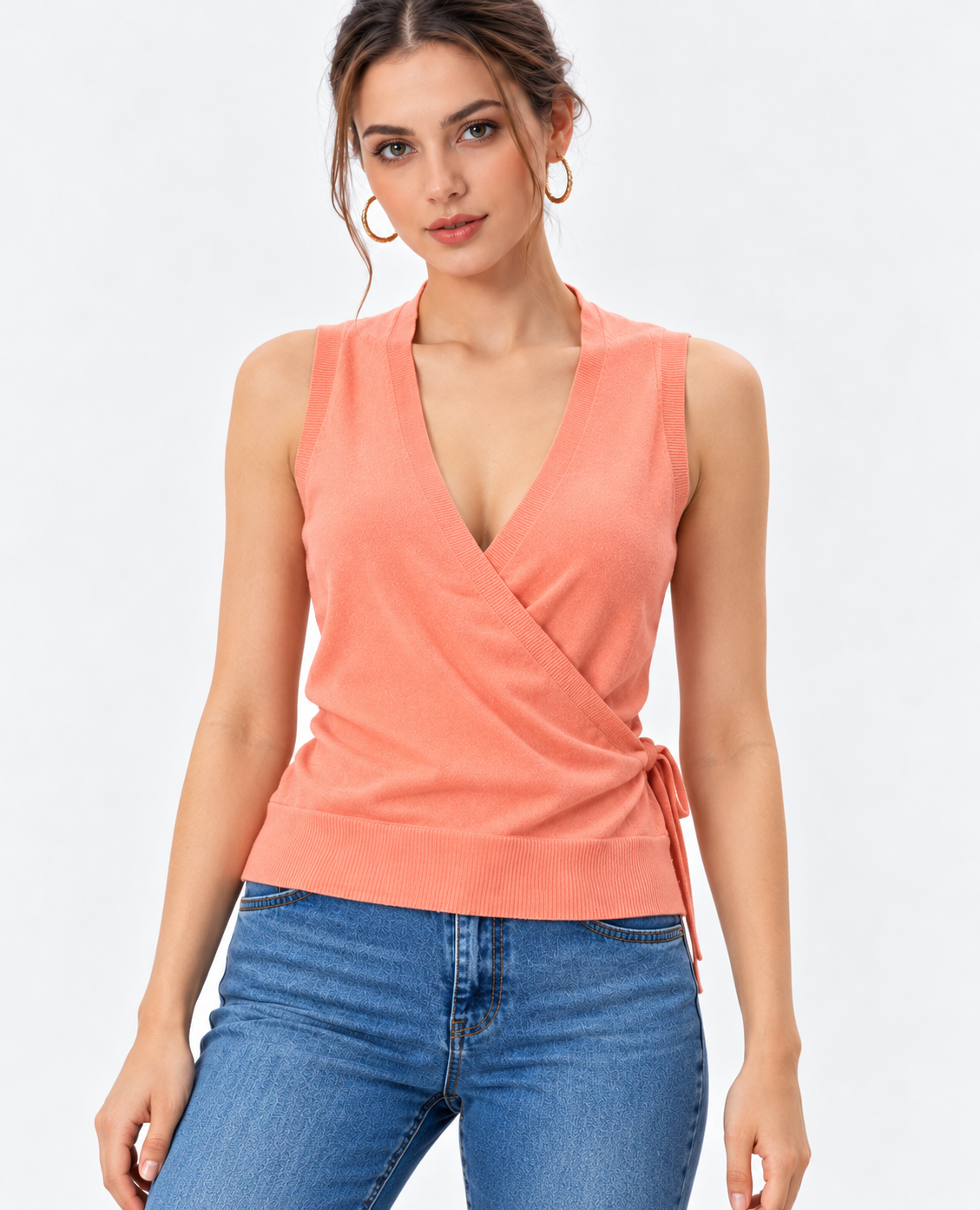 Peach Cotton Modal Wrap Sweater for Women