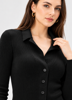 black wool knit button-front cardigan for women