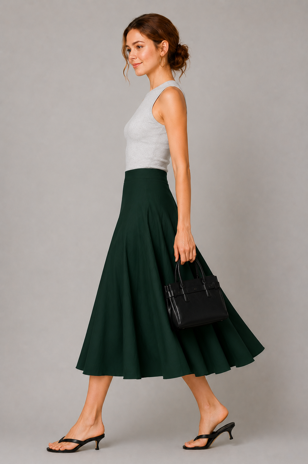 Cotton Poplin Full Flare Midi Skirt