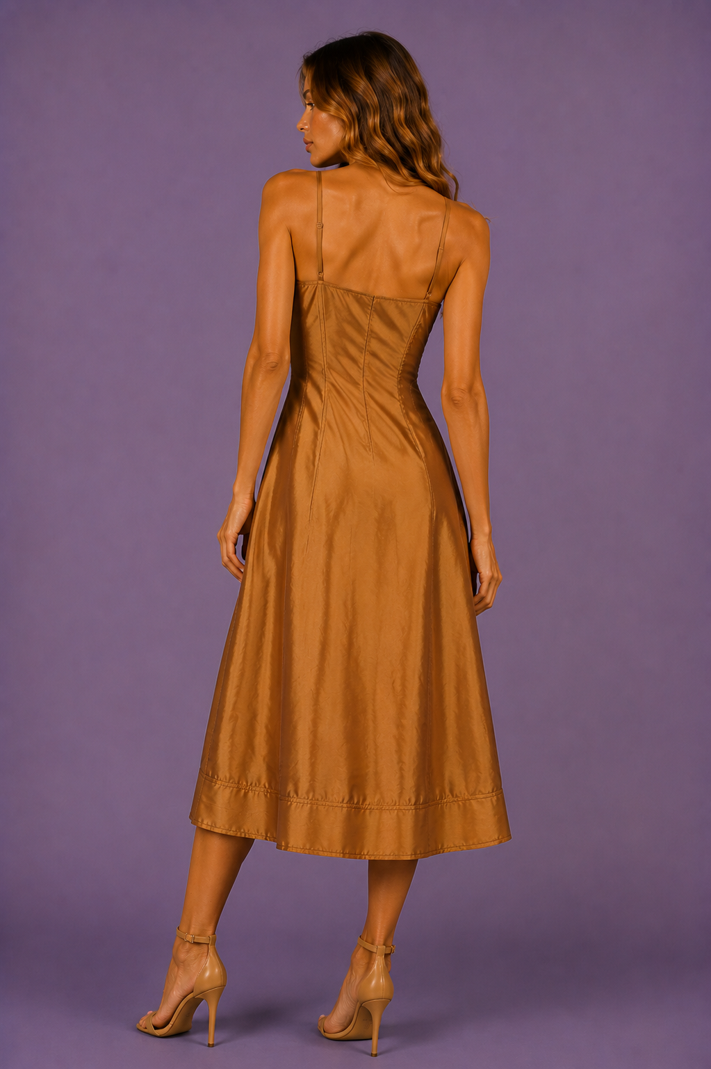 Bronze Brown Dupioni Midi Dress