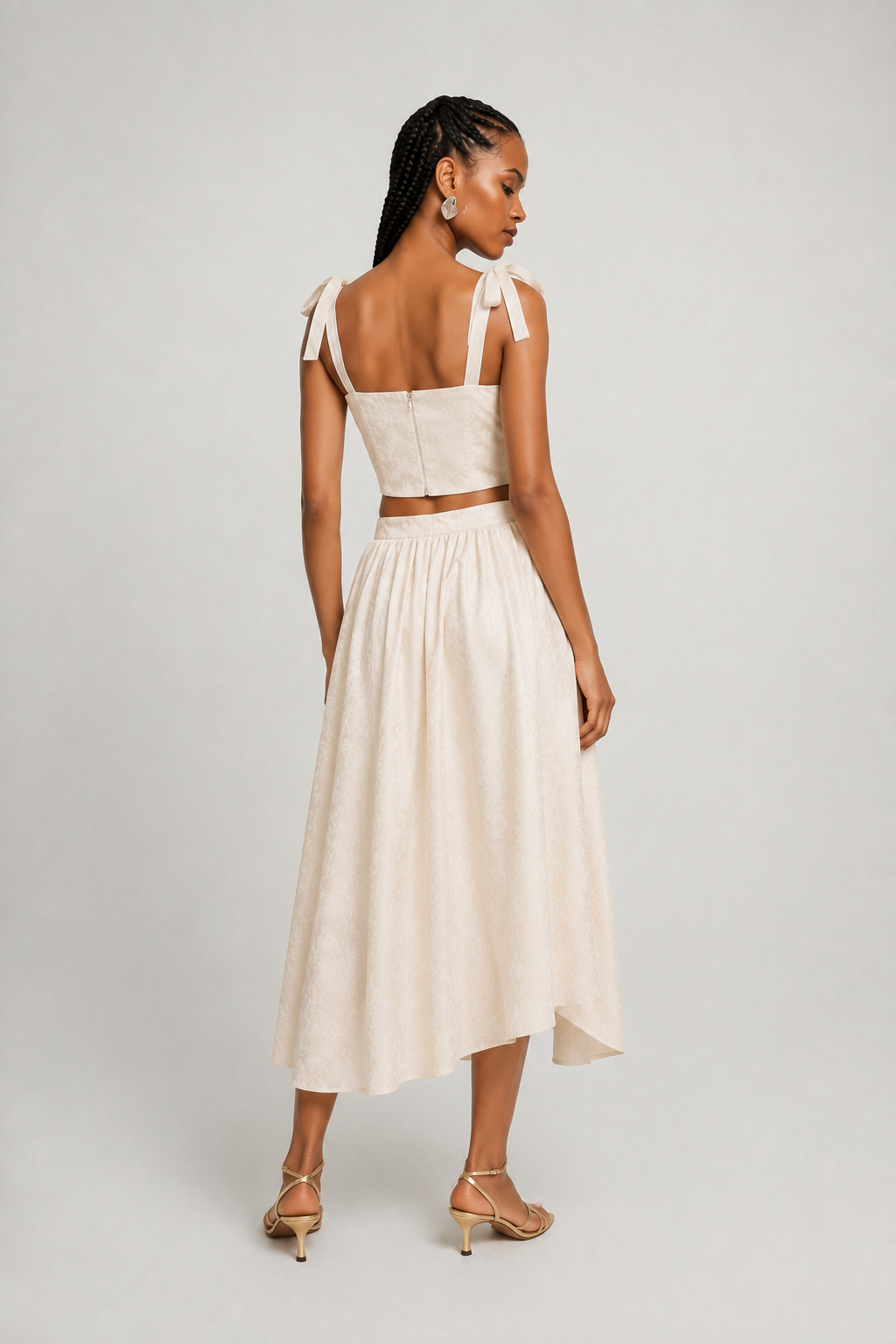 Ivory Gathered Midi Skirt