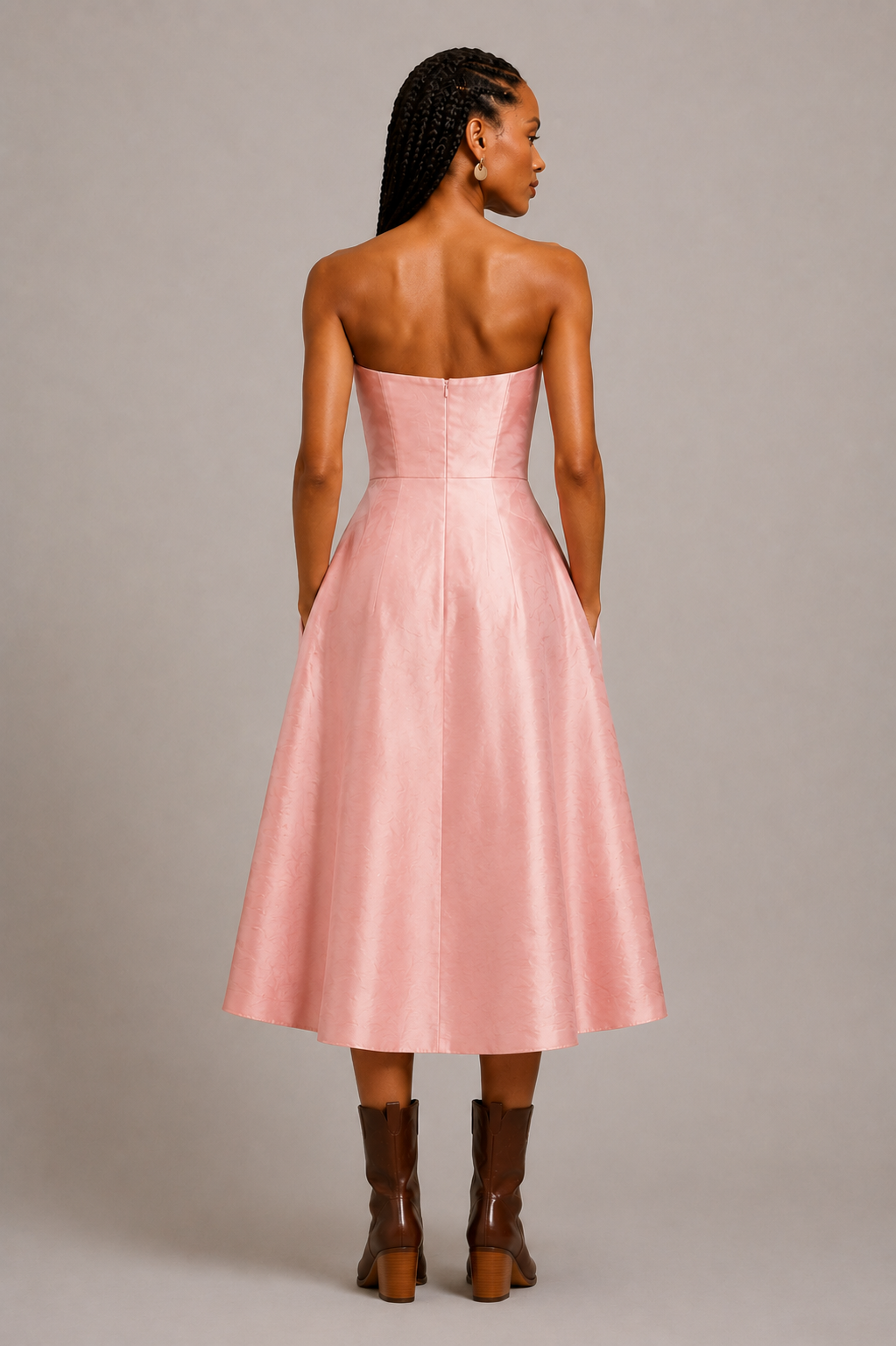 Pink Floral Dupioni Fit & Flare Midi Dress