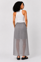 Drawstring Linen Blend Maxi Skirt