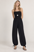 Women’s Black Viscose Ruffle Detail Wide-Leg Jumpsuit