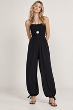 Women’s Black Viscose Ruffle Detail Wide-Leg Jumpsuit