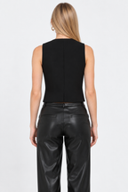 Women’s Black Knit Sleeveless Button-Front Vest Top