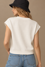 women's white cotton v-neck button-down knit top