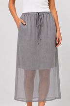 Drawstring Linen Blend Maxi Skirt