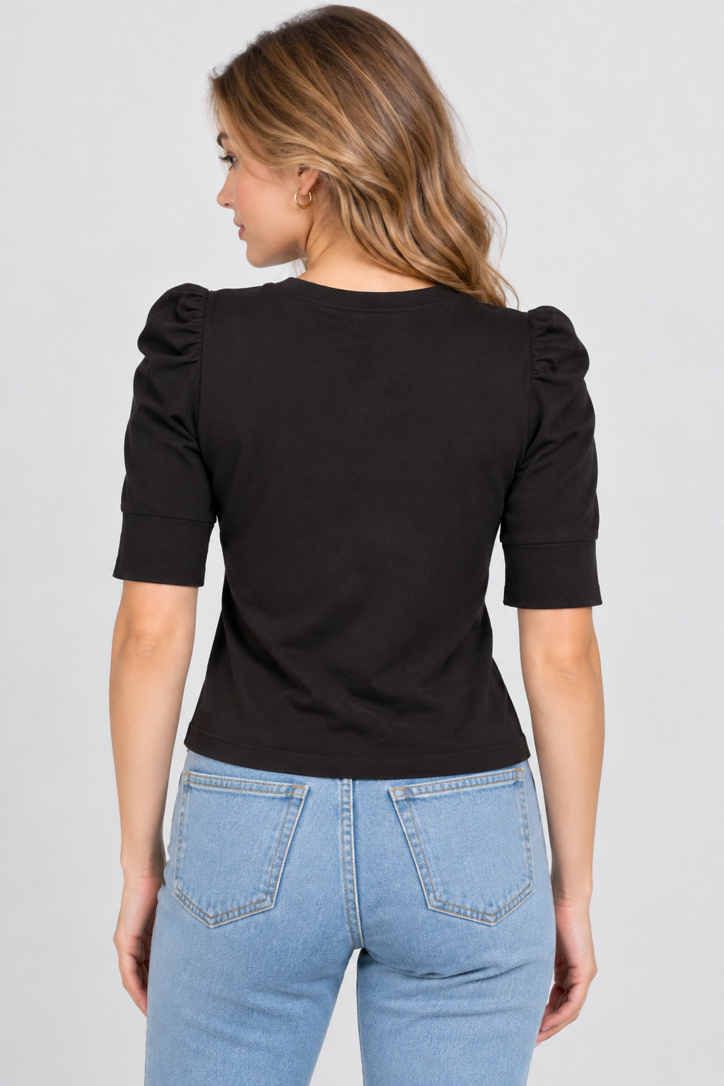 Women’s Black Cotton Puff Sleeve Top