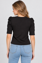 Women’s Black Cotton Puff Sleeve Top