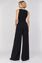 women's black poly viscose sleeveless wide-leg jumpsuit