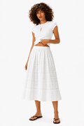 White Pintuck A-Line Midi Skirt