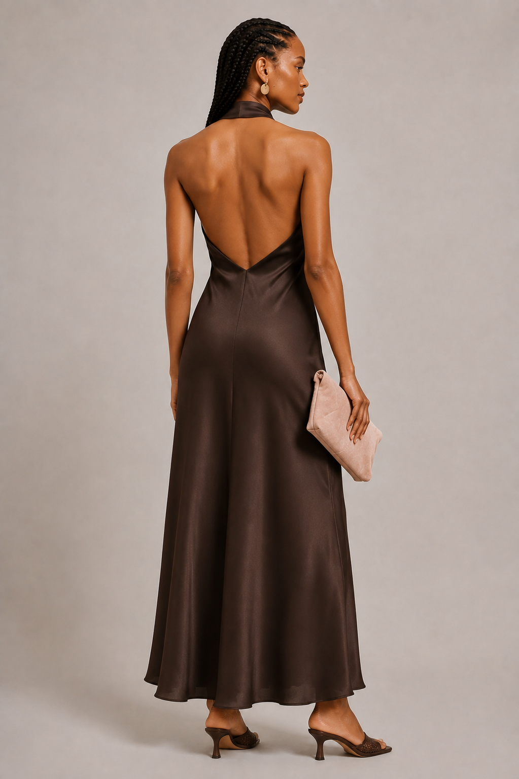 Chocolate Brown Viscose Halter Maxi Dress