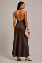 Chocolate Brown Viscose Halter Maxi Dress