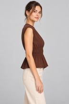 Women’s Brown Cotton Sleeveless Peplum Top