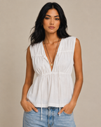 White Cotton Sleeveless Peplum Top