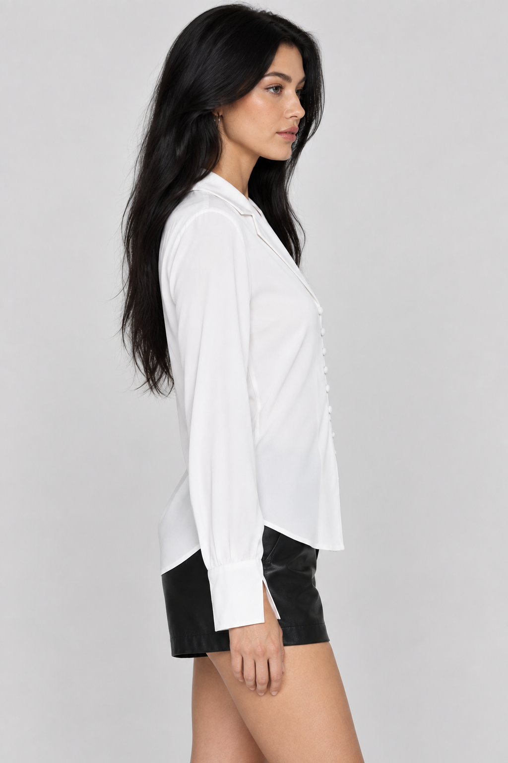 Women’s White Polyester Button-Down Blouse