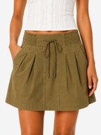 Olive Pleated Drawstring Mini Skirt