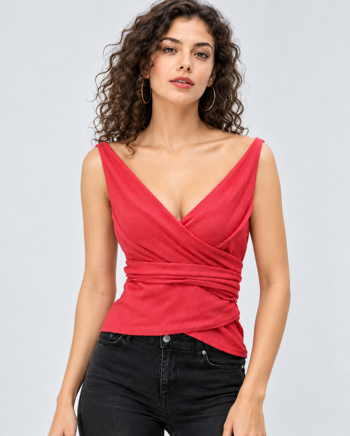 cotton knit rib wrap top with v-neck | women's tops