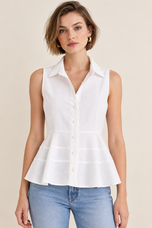 White Cotton Sleeveless Peplum Shirt