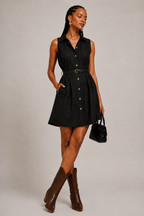 Black Denim Shirt Mini Dress