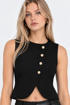Women’s Black Knit Sleeveless Button-Front Vest Top